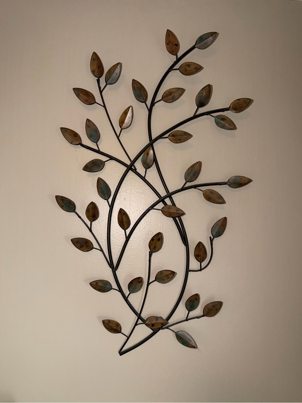 Brown & Teal Metal Leaf Wall Sculpture